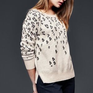 Gap Oatmeal Heather Leopard Print Wool-blend Sweater - L